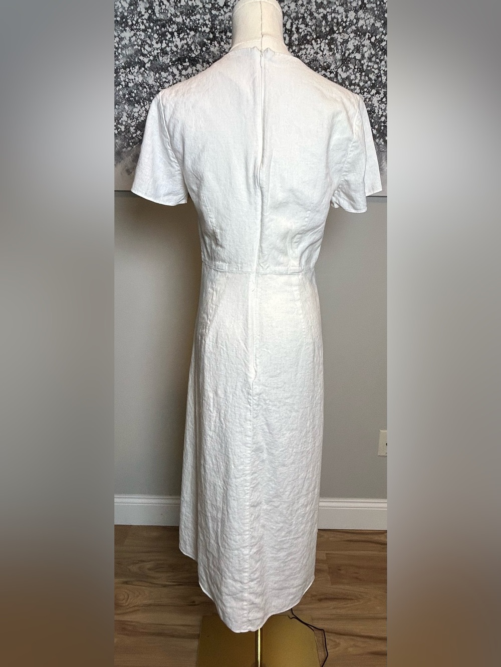 Madewell White linen blend Button-Front V-Neck Midi Dress short sleeve size 4 - Picture 6 of 14